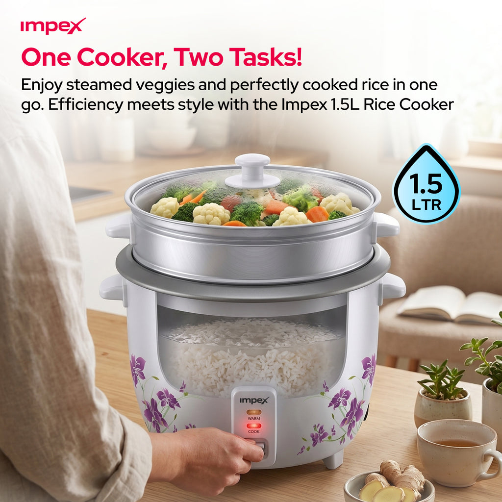 Impex RC2802 – 1.5 Litre 500W Electric Rice Cooker with Steamer Function