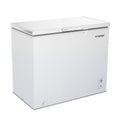 A white Impex chest freezer with a top-hinged lid, shown at a three-quarter angle on a clean white background.