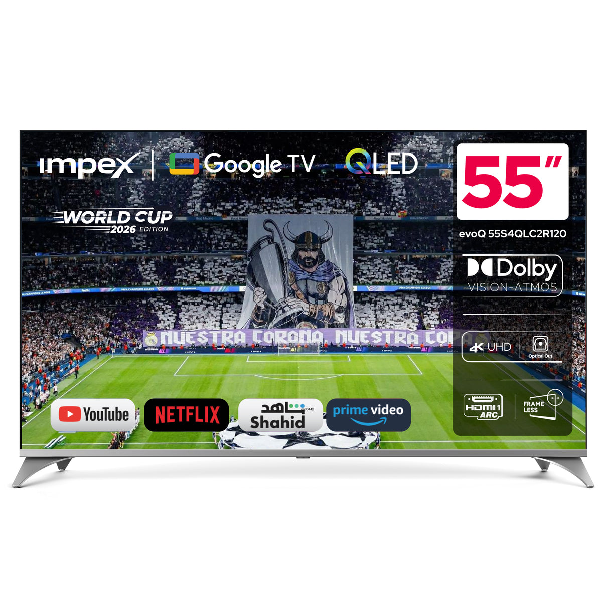 Impex evoQ 55S4QLC2R120 تلفزيون جوجل 55 بوصة QLED 4K 120Hz | دولبي فيجن وأتموس