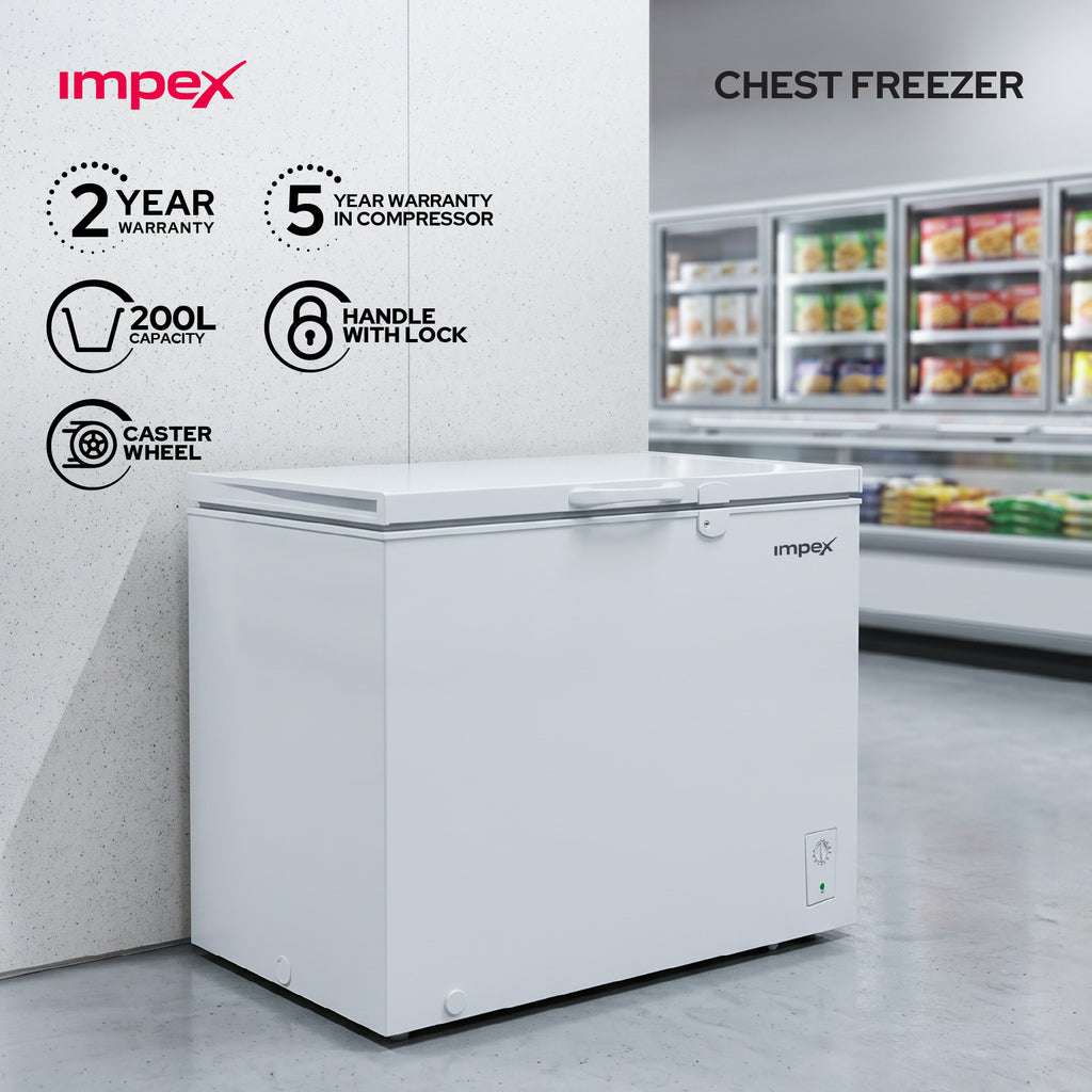 امبكس IMCF200W - فريزر أفقي سعة 200 لتر مع قفل وعجلات ومصباح داخلي