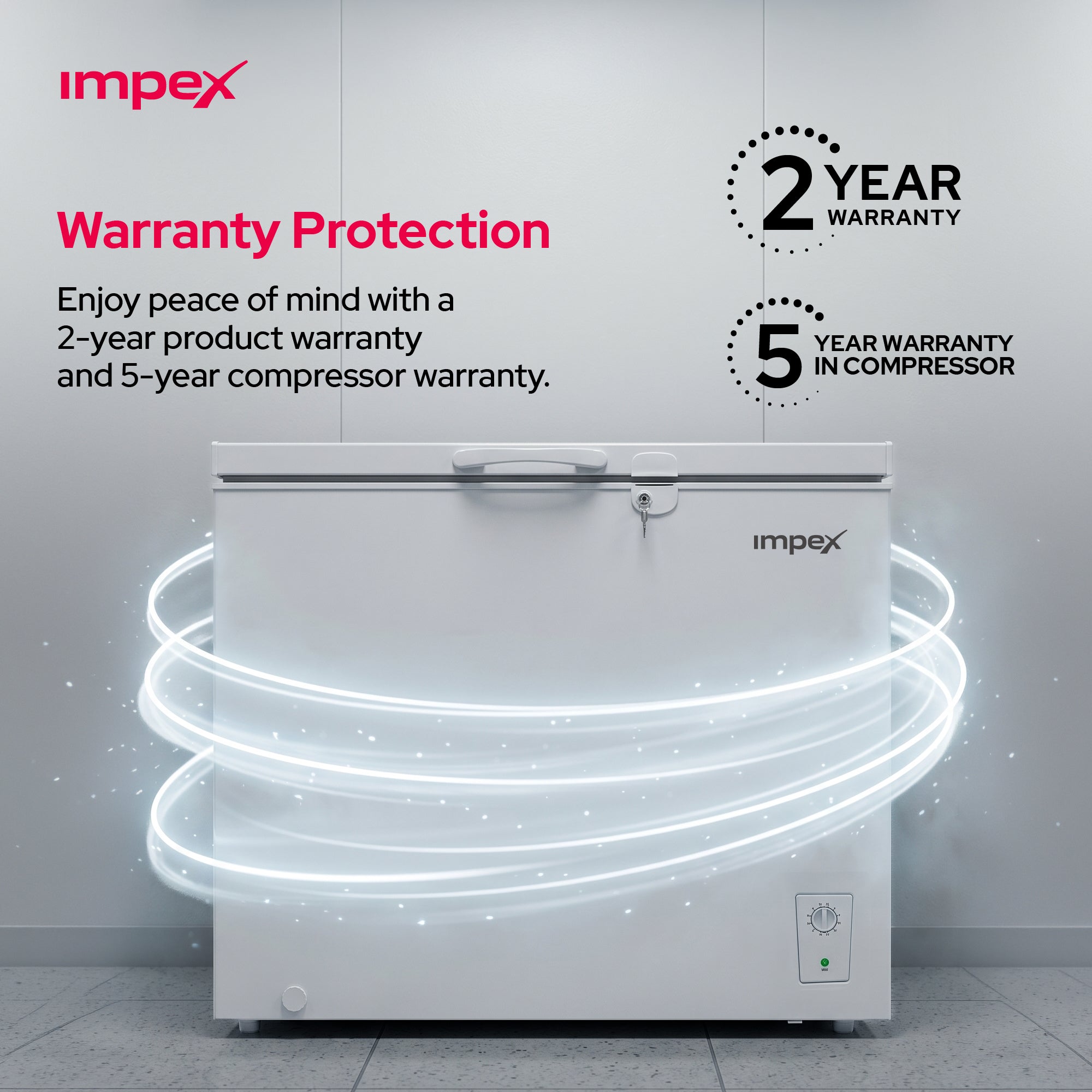 امبكس IMCF200W - فريزر أفقي سعة 200 لتر مع قفل وعجلات ومصباح داخلي