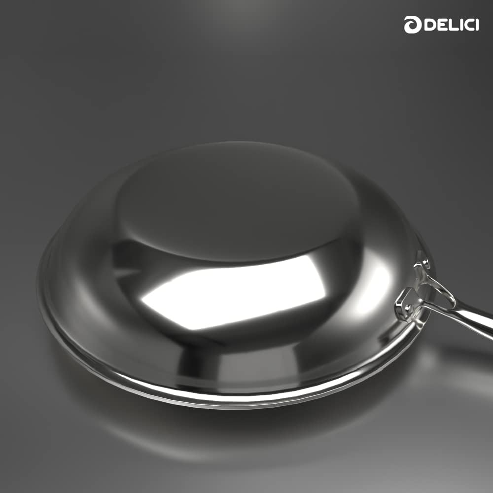 Delici Tri-Ply Stainless Steel Fry Pan 26CM | 304 Grade SS | Induction & Oven Safe | DTFP26