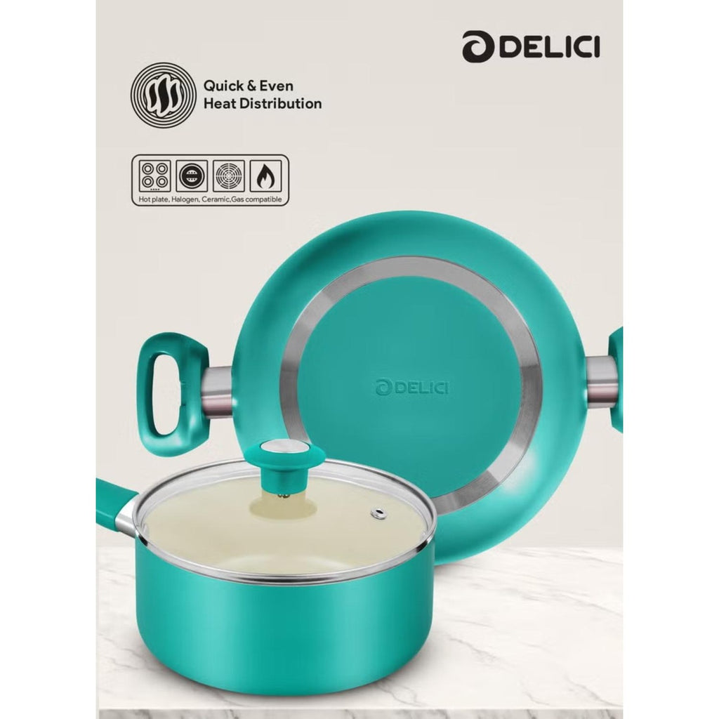 Delici 8-Piece Ceramic Nonstick Cookware Set Green NCC8TG | Made in India