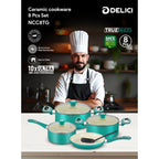 Delici 8-Piece Ceramic Nonstick Cookware Set Green NCC8TG | Made in India