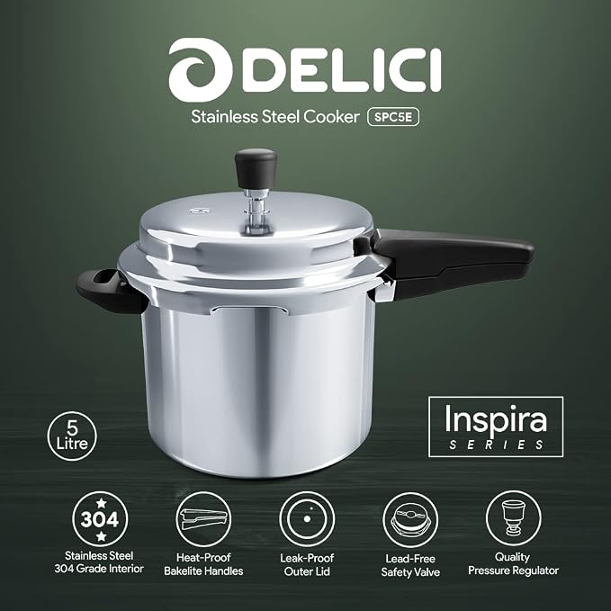 Delici Stainless Steel Pressure Cooker 5 Litre – SPC5E | Induction Compatible
