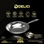 Delici Tri-Ply Stainless Steel Fry Pan 26CM | 304 Grade SS | Induction & Oven Safe | DTFP26