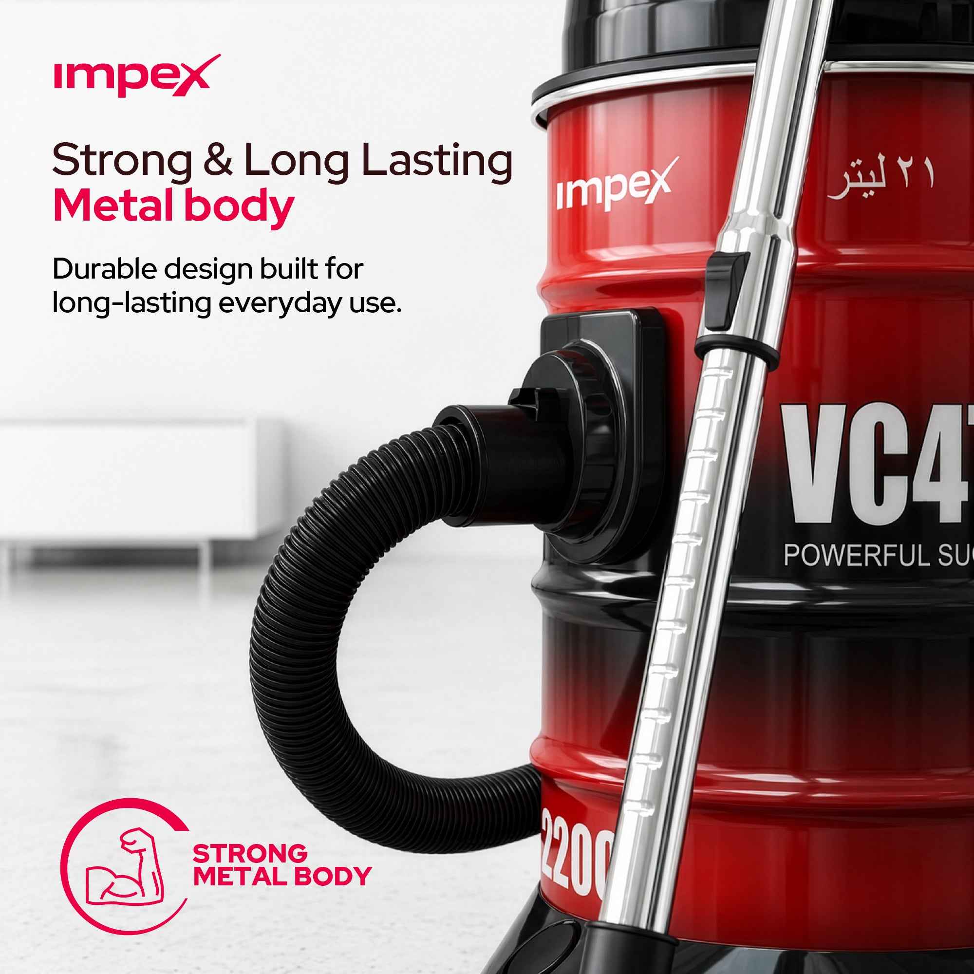 Impex VC4704 – 2200W 21L Drum Vacuum Cleaner with Blower Function