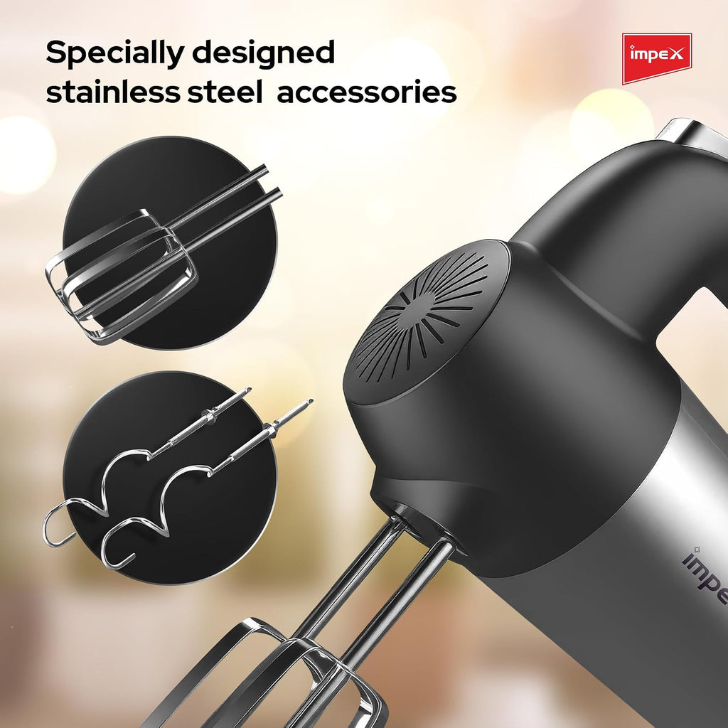 Impex HM3302 – 150W 5-Speed Hand Mixer with Turbo Function & Dough Hooks