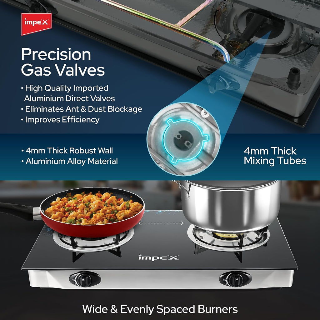 موقد غاز إمبكس LP (إل بي) بـ2 شعلة زجاج (IGS-1212F)