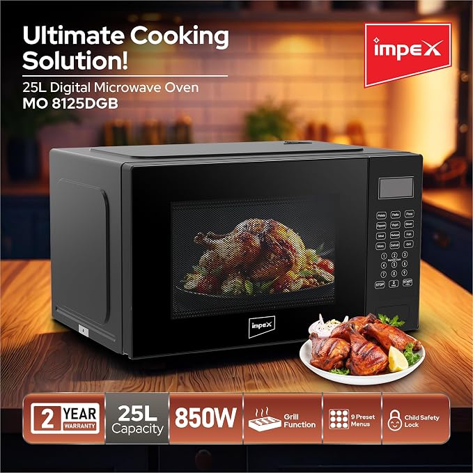 Impex MO8125DGB – 25L Digital Grill Microwave Oven with 9 Preset Menus