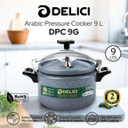 Delici Granite Aluminium Pressure Cooker 9 Litre | Gray | Safety Lock | 2-Year Warranty | DPC9G