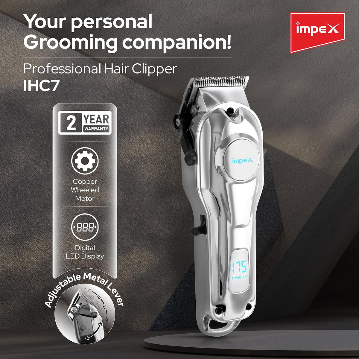 Impex IHC7 – Professional Hair Clipper with LED Display & 2000mAh Battery