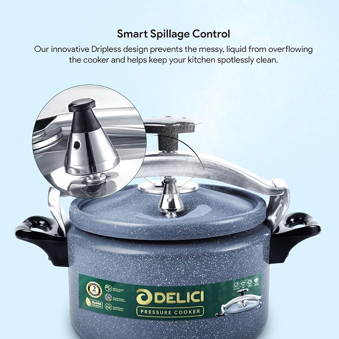 Delici Granite Aluminium Pressure Cooker 9 Litre | Gray | Safety Lock | 2-Year Warranty | DPC9G