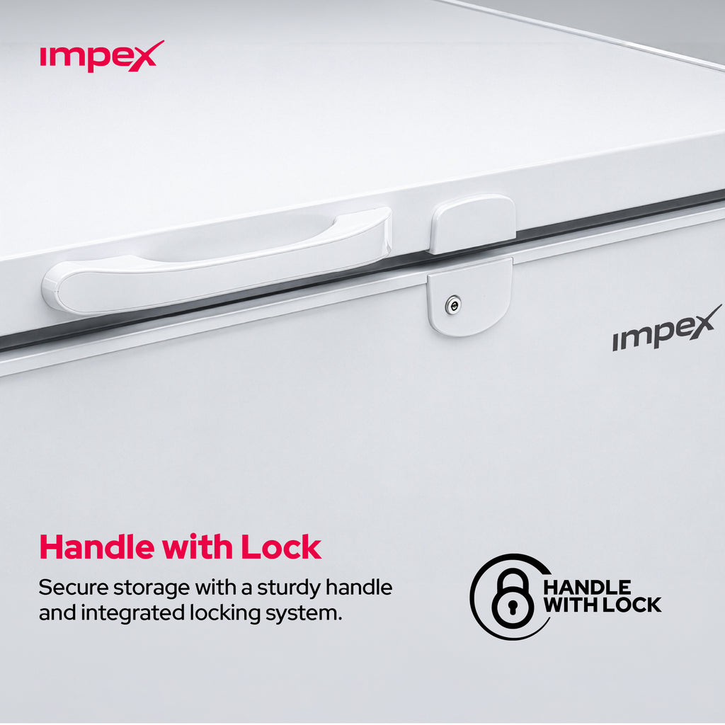 امبكس IMCF200W - فريزر أفقي سعة 200 لتر مع قفل وعجلات ومصباح داخلي