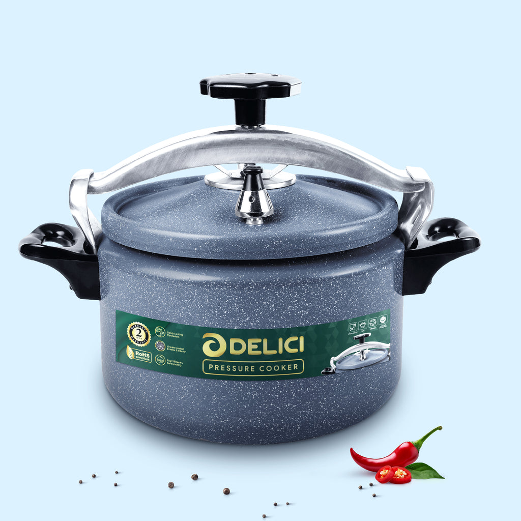 Delici Granite Aluminium Pressure Cooker 7 Litre Gray – DPC 7G | 2-Year Warranty