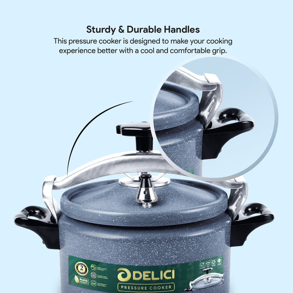 Delici Granite Aluminium Pressure Cooker 7 Litre Gray – DPC 7G | 2-Year Warranty