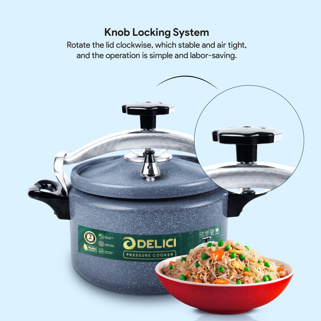 Delici Granite Aluminium Pressure Cooker 7 Litre Gray – DPC 7G | 2-Year Warranty