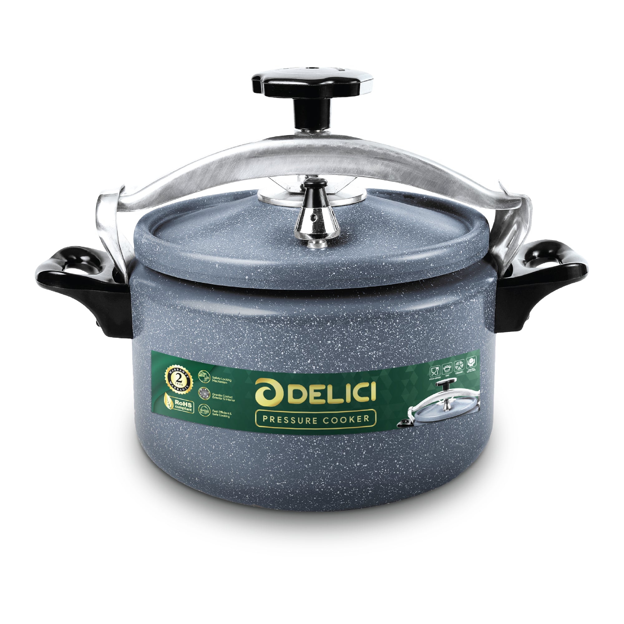 Delici Granite Aluminium Pressure Cooker 7 Litre Gray – DPC 7G | 2-Year Warranty