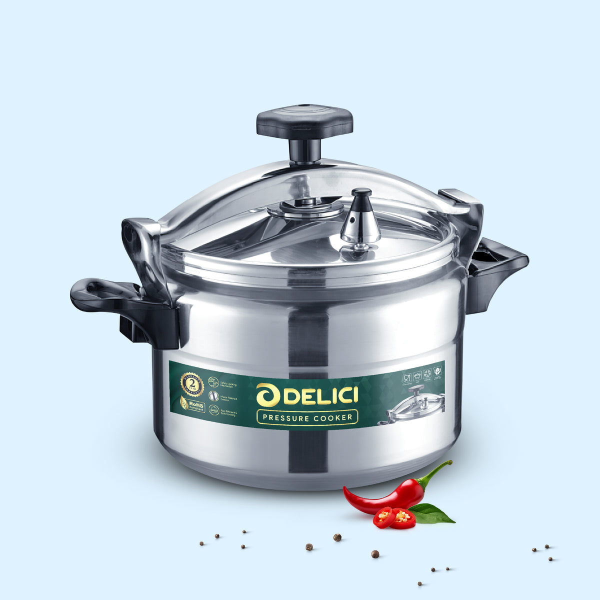 Delici Aluminium Pressure Cooker 5 Litre – DPC 5A | Safety Lock & 2-Year Warranty