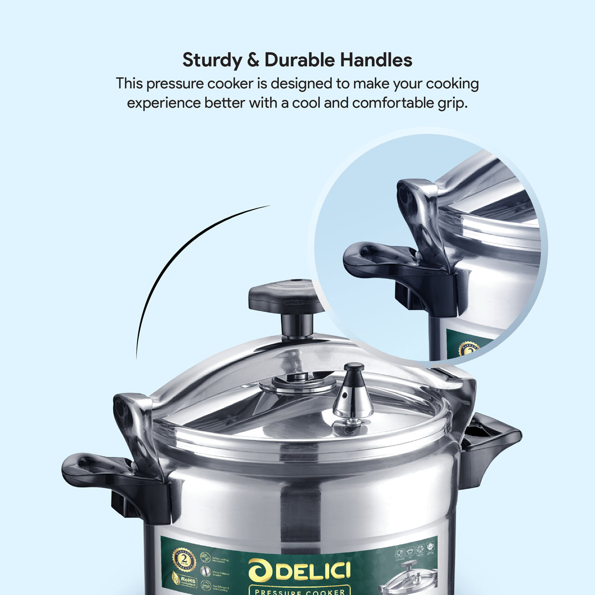 Delici Aluminium Pressure Cooker 5 Litre – DPC 5A | Safety Lock & 2-Year Warranty