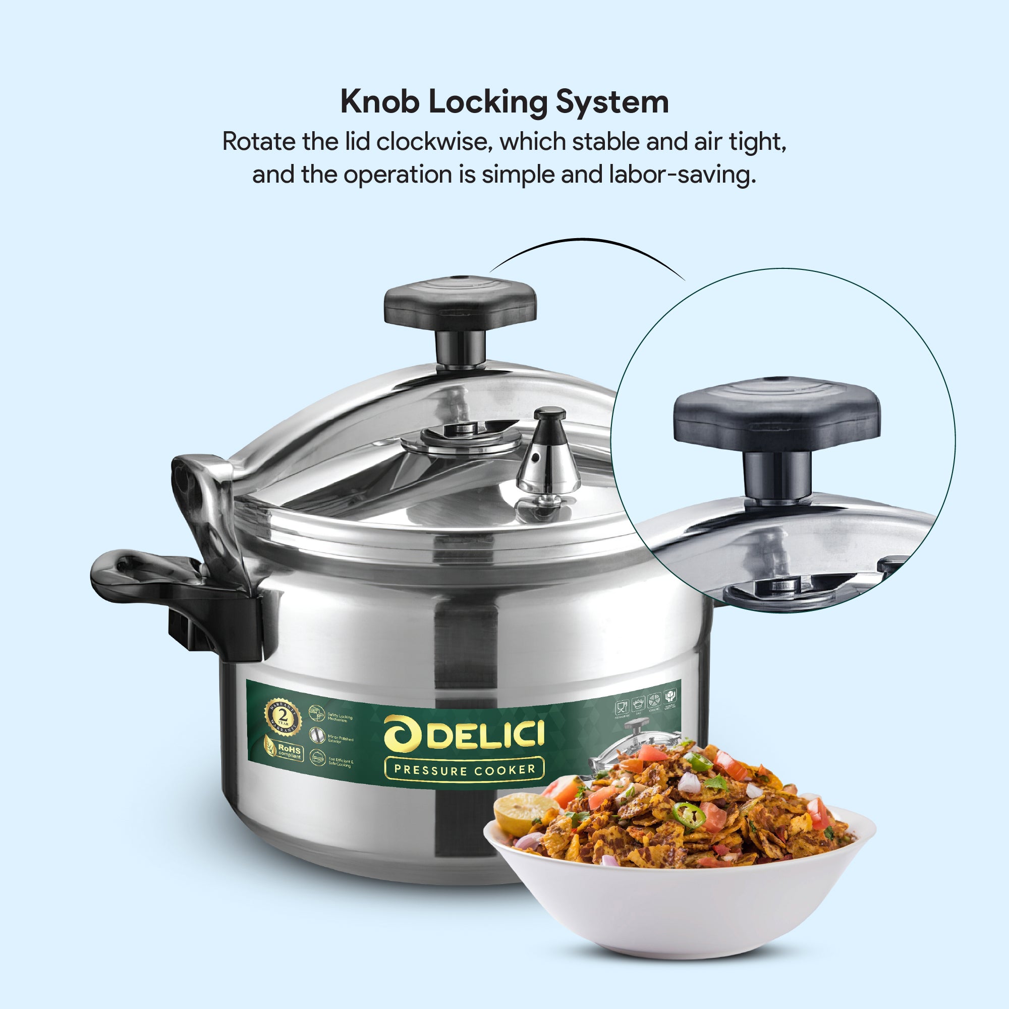 Delici Aluminium Pressure Cooker 5 Litre – DPC 5A | Safety Lock & 2-Year Warranty