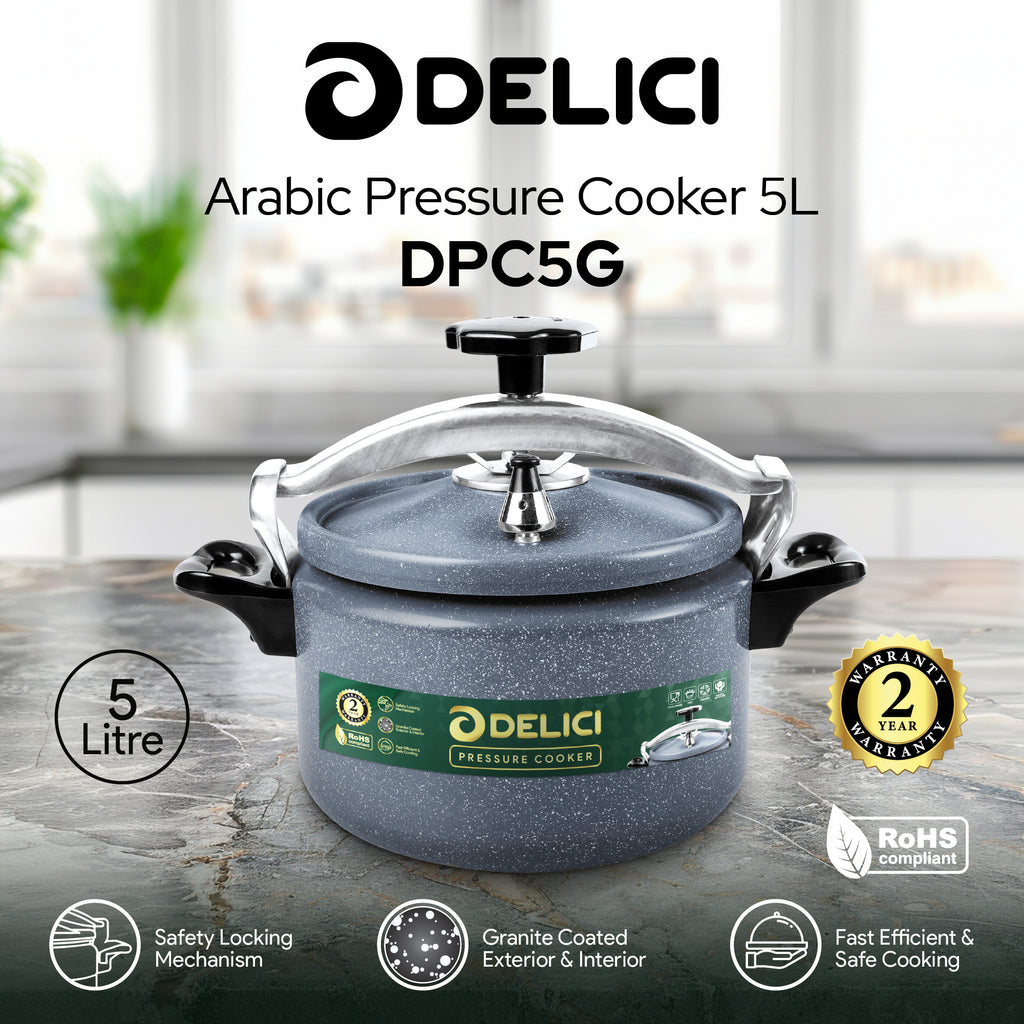 Delici Granite Aluminium Pressure Cooker 5 Litre Gray – DPC 5G | 2-Year Warranty