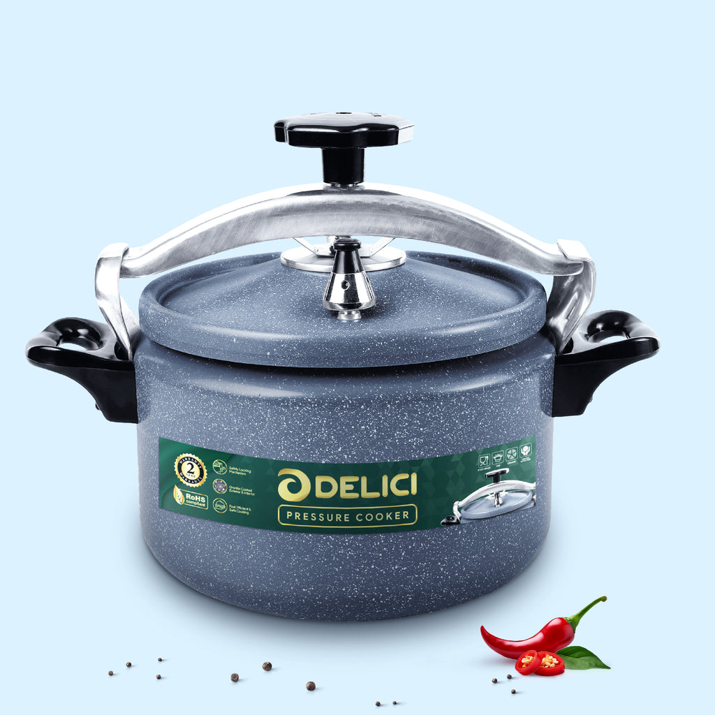 Delici Granite Aluminium Pressure Cooker 5 Litre Gray – DPC 5G | 2-Year Warranty
