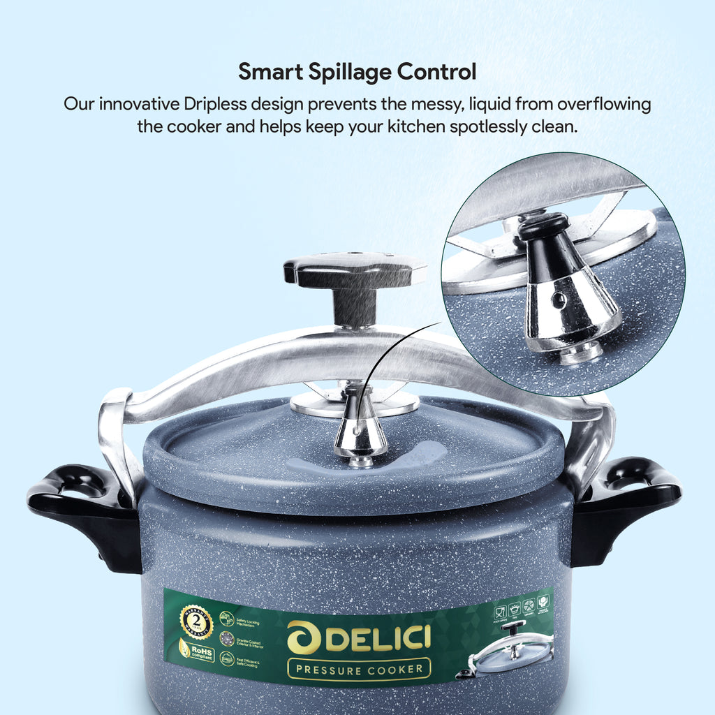 Delici Granite Aluminium Pressure Cooker 5 Litre Gray – DPC 5G | 2-Year Warranty