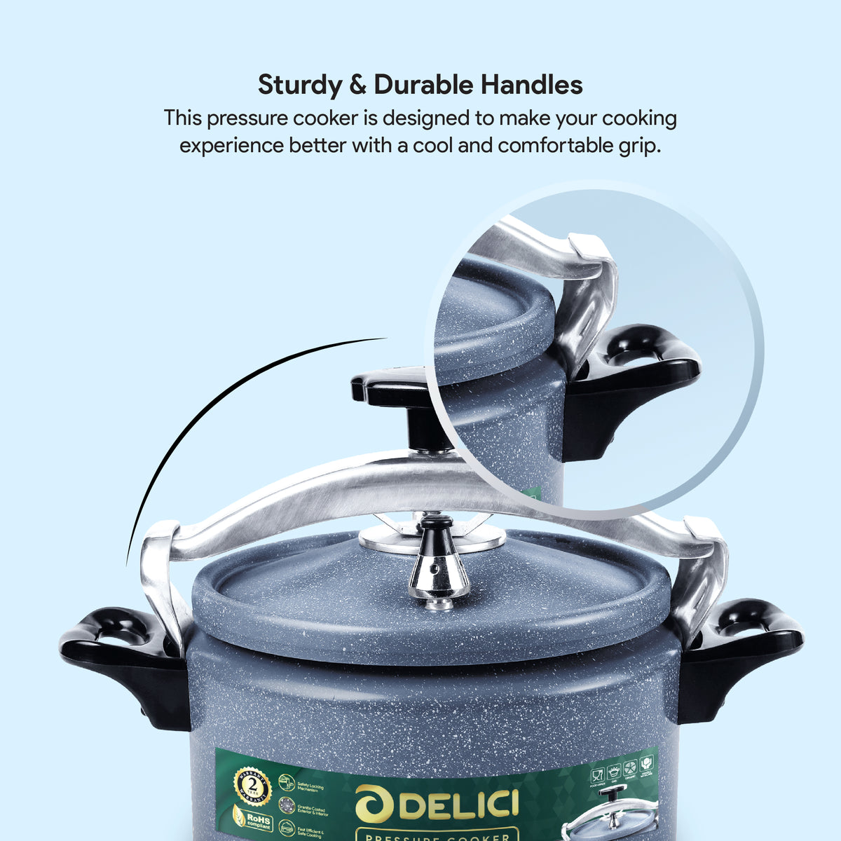 Delici Granite Aluminium Pressure Cooker 5 Litre Gray – DPC 5G | 2-Year Warranty