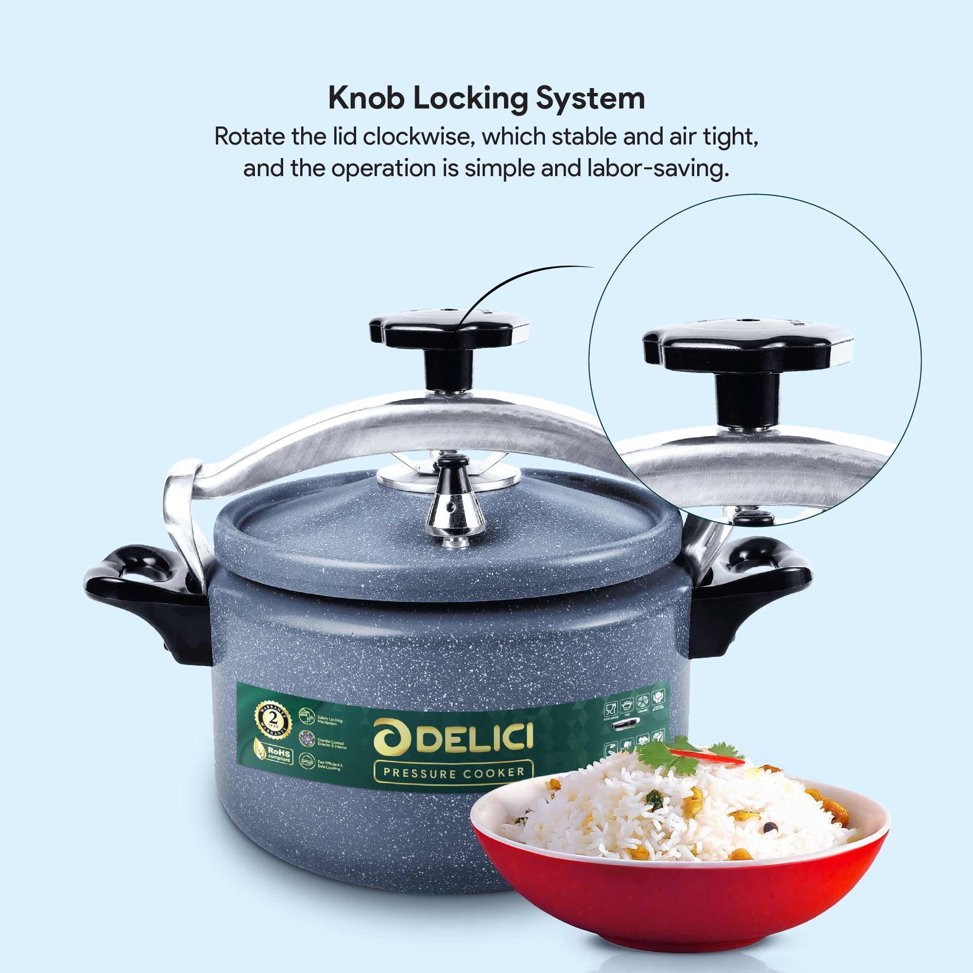 Delici Granite Aluminium Pressure Cooker 5 Litre Gray – DPC 5G | 2-Year Warranty