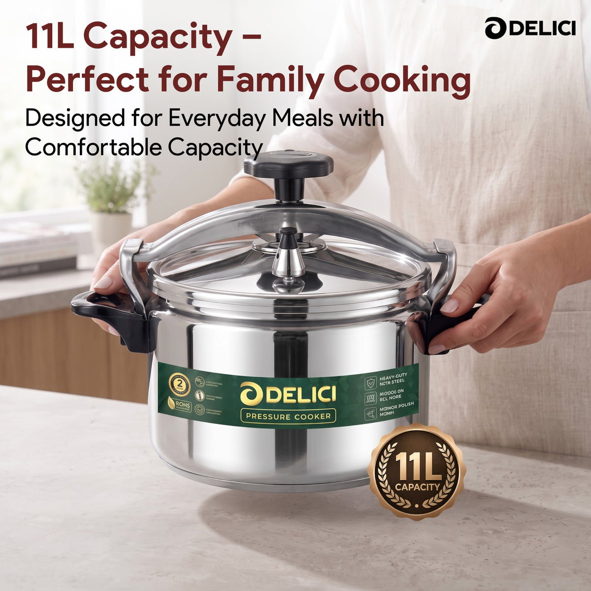 Aluminium Pressure Cooker 11 Litre – DPC 11A | Safety Lock & 2-Year Warranty