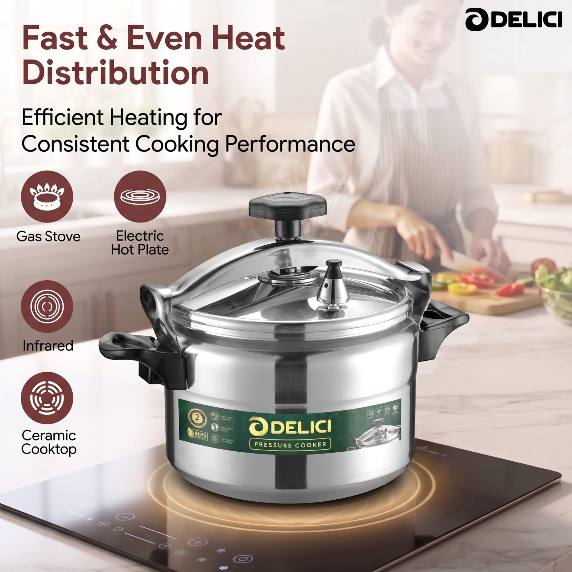 Aluminium Pressure Cooker 11 Litre – DPC 11A | Safety Lock & 2-Year Warranty
