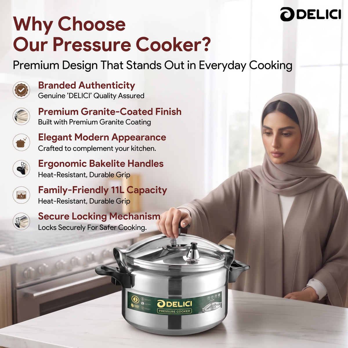Aluminium Pressure Cooker 11 Litre – DPC 11A | Safety Lock & 2-Year Warranty