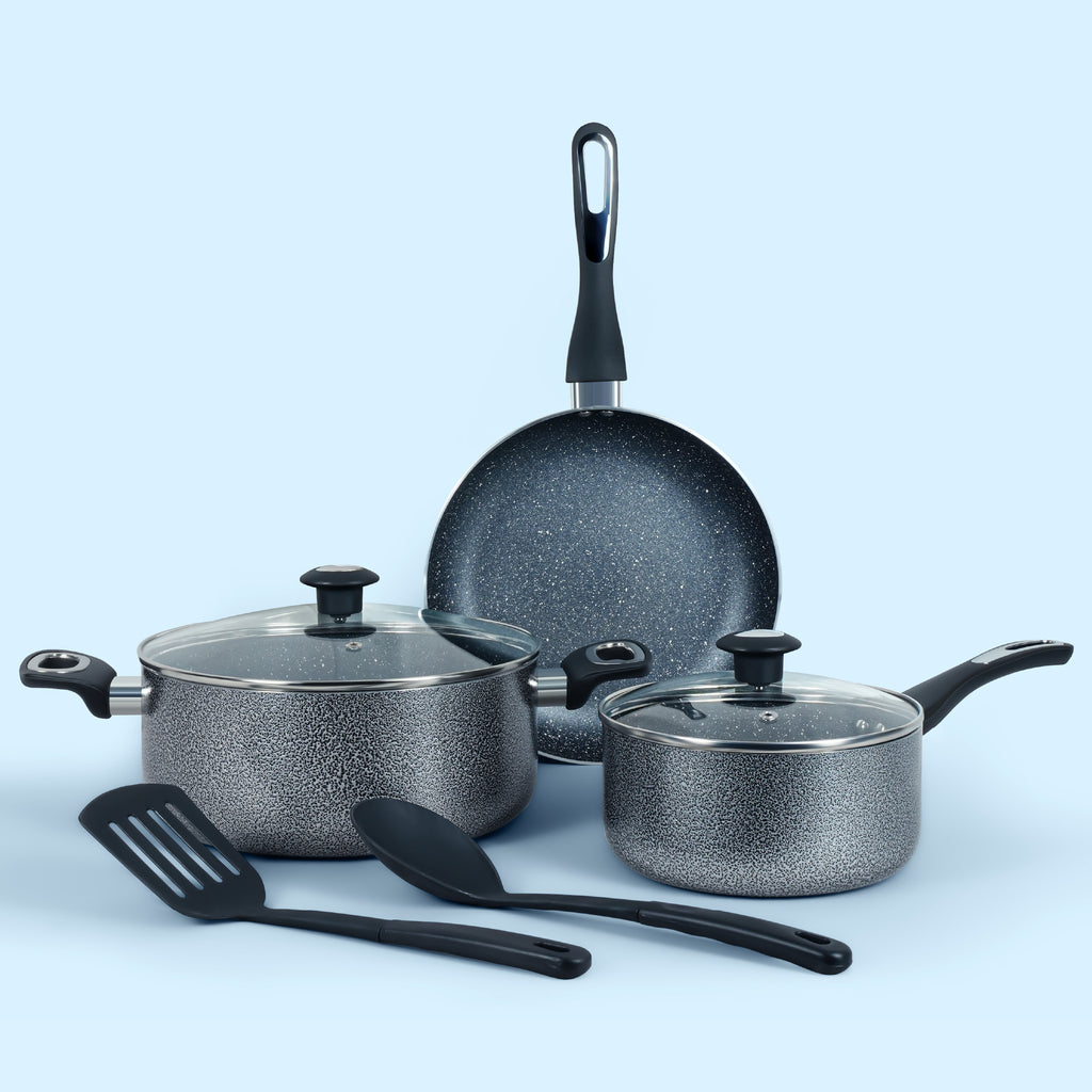 Delici Hammertone Nonstick Cookware 7-Piece Set – ACS7HE | PFOA-Free, Dishwasher Safe