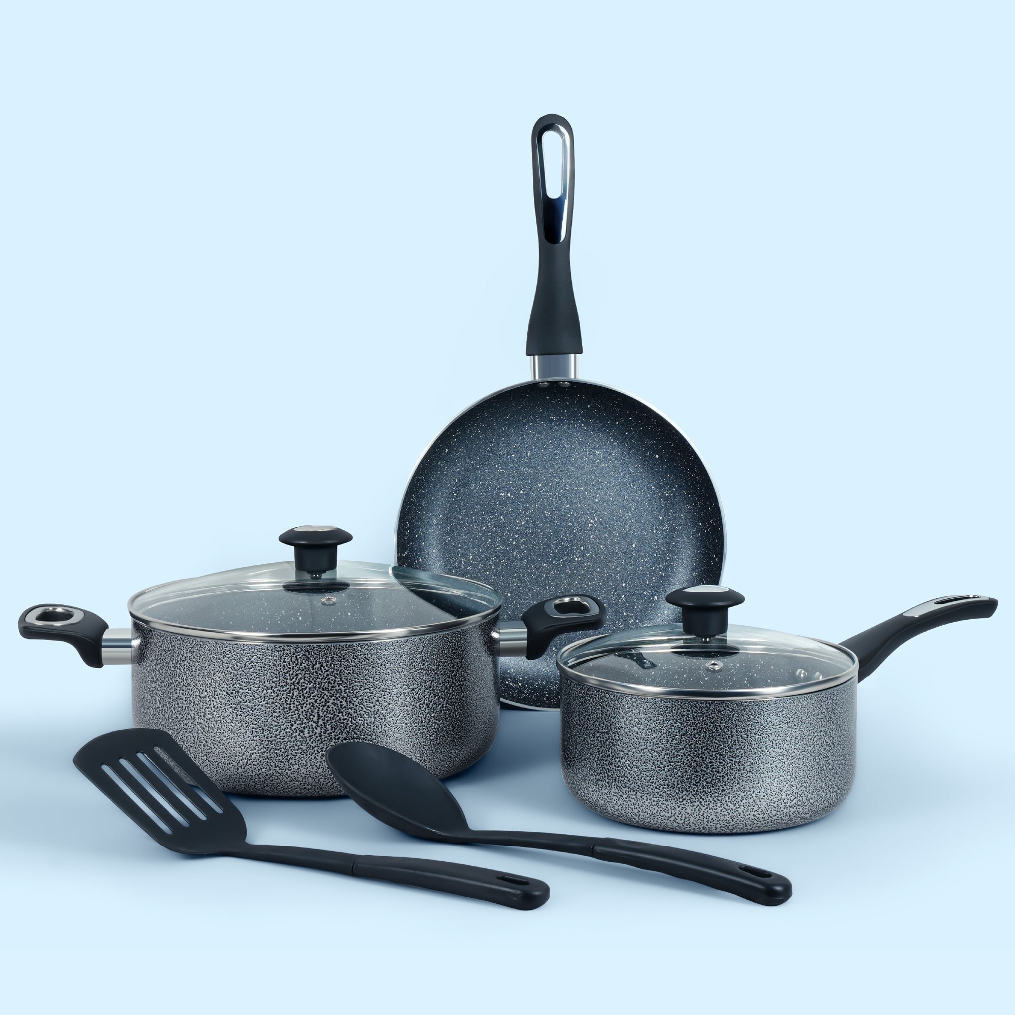 Delici Hammertone Nonstick Cookware 7-Piece Set – ACS7HE | PFOA-Free, Dishwasher Safe