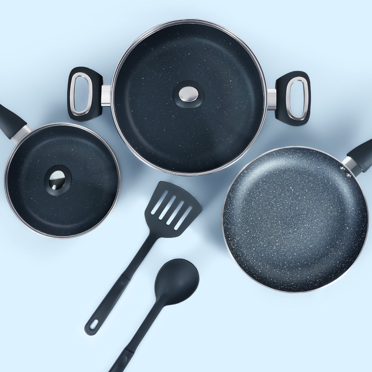 Delici Hammertone Nonstick Cookware 7-Piece Set – ACS7HE | PFOA-Free, Dishwasher Safe