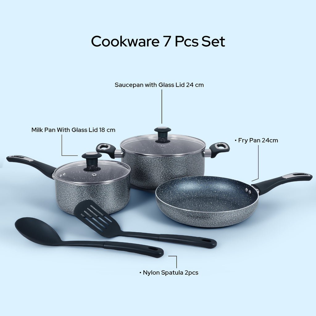 Delici Hammertone Nonstick Cookware 7-Piece Set – ACS7HE | PFOA-Free, Dishwasher Safe