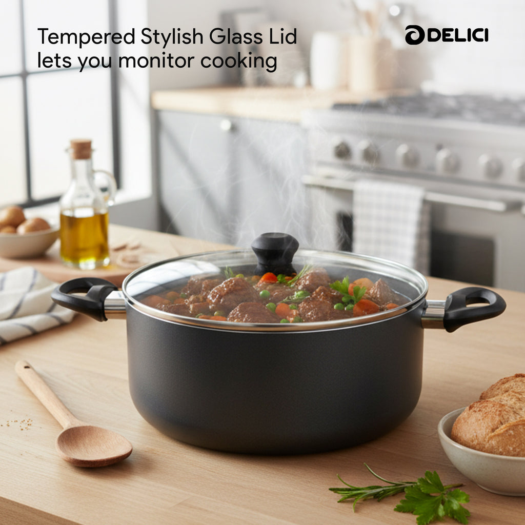 Delici Granite Nonstick Cookware 8-Piece Set – NCS8G | PFOA-Free, Glass Lids, Dishwasher Safe