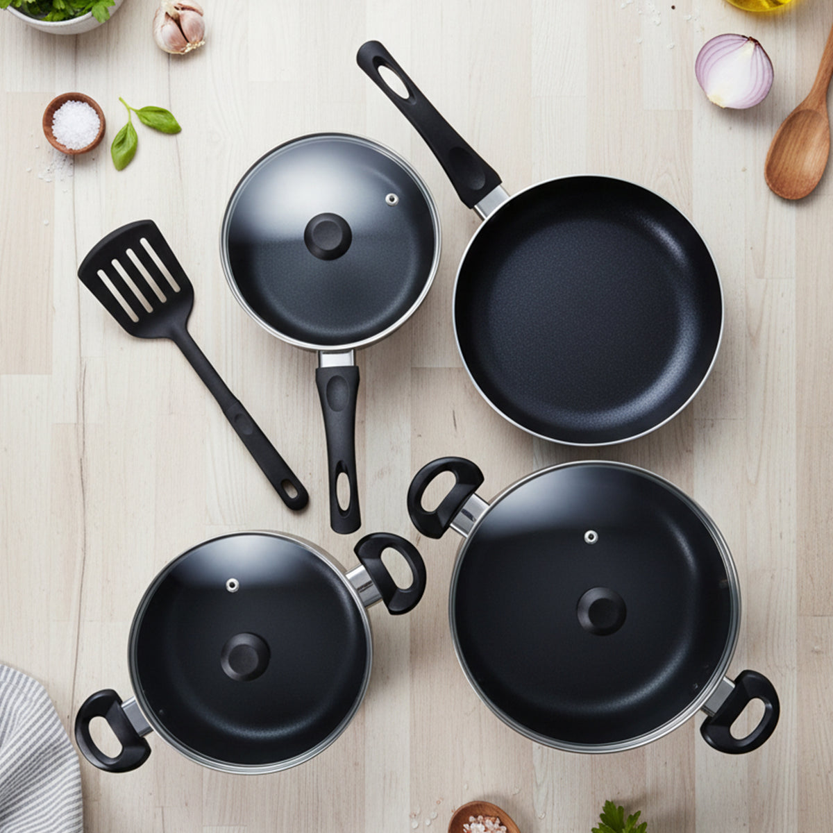 Delici Granite Nonstick Cookware 8-Piece Set – NCS8G | PFOA-Free, Glass Lids, Dishwasher Safe
