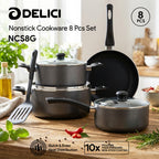 Delici Granite Nonstick Cookware 8-Piece Set – NCS8G | PFOA-Free, Glass Lids, Dishwasher Safe