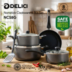 Delici Granite Nonstick Cookware 8-Piece Set – NCS8G | PFOA-Free, Glass Lids, Dishwasher Safe