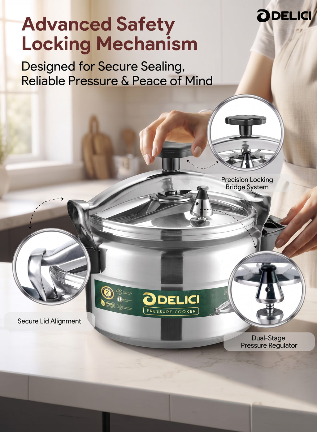 Aluminium Pressure Cooker 9 Litre – DPC 9A | Safety Lock & 2-Year Warranty