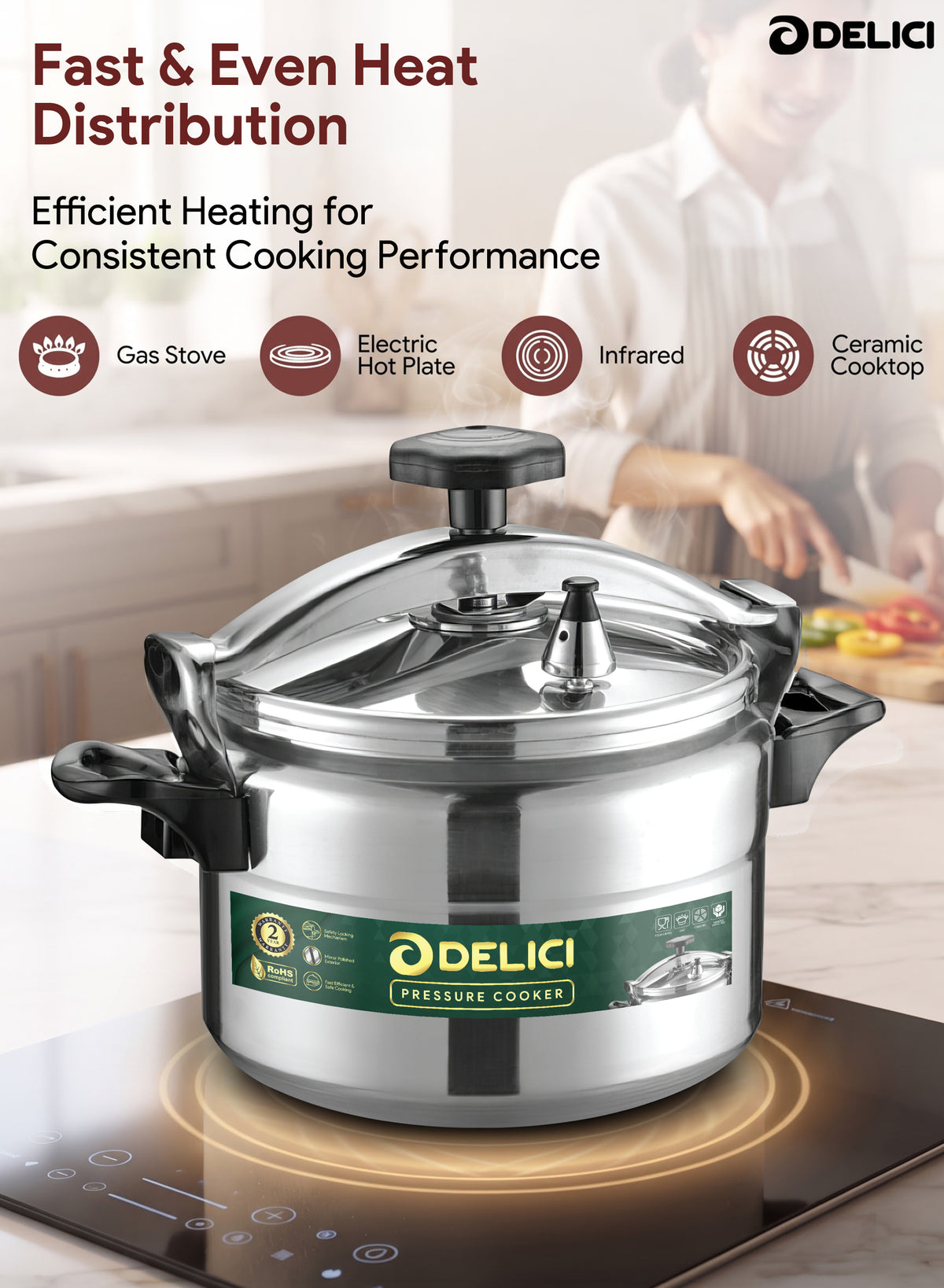 Aluminium Pressure Cooker 9 Litre – DPC 9A | Safety Lock & 2-Year Warranty