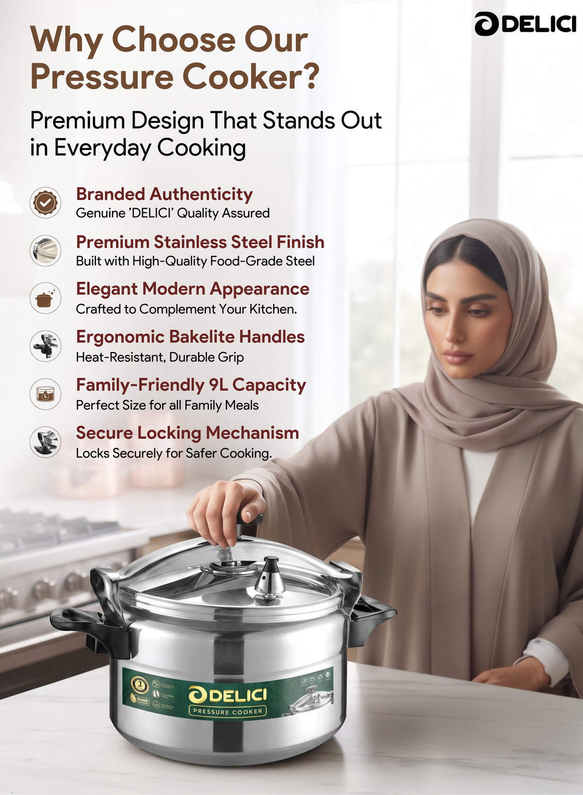 Aluminium Pressure Cooker 9 Litre – DPC 9A | Safety Lock & 2-Year Warranty