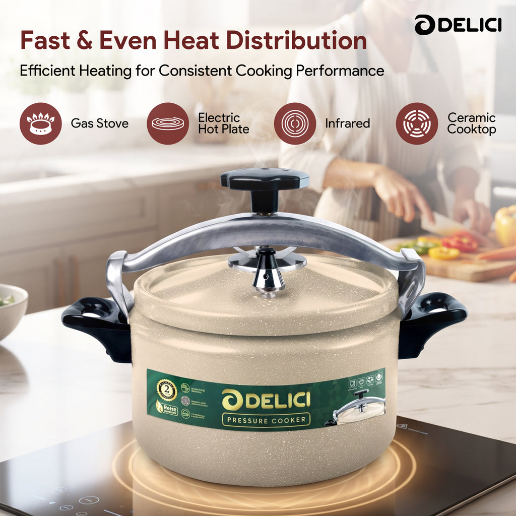 Delici Granite Aluminium Pressure Cooker 5 Litre Beige – DPC 5B | 2-Year Warranty