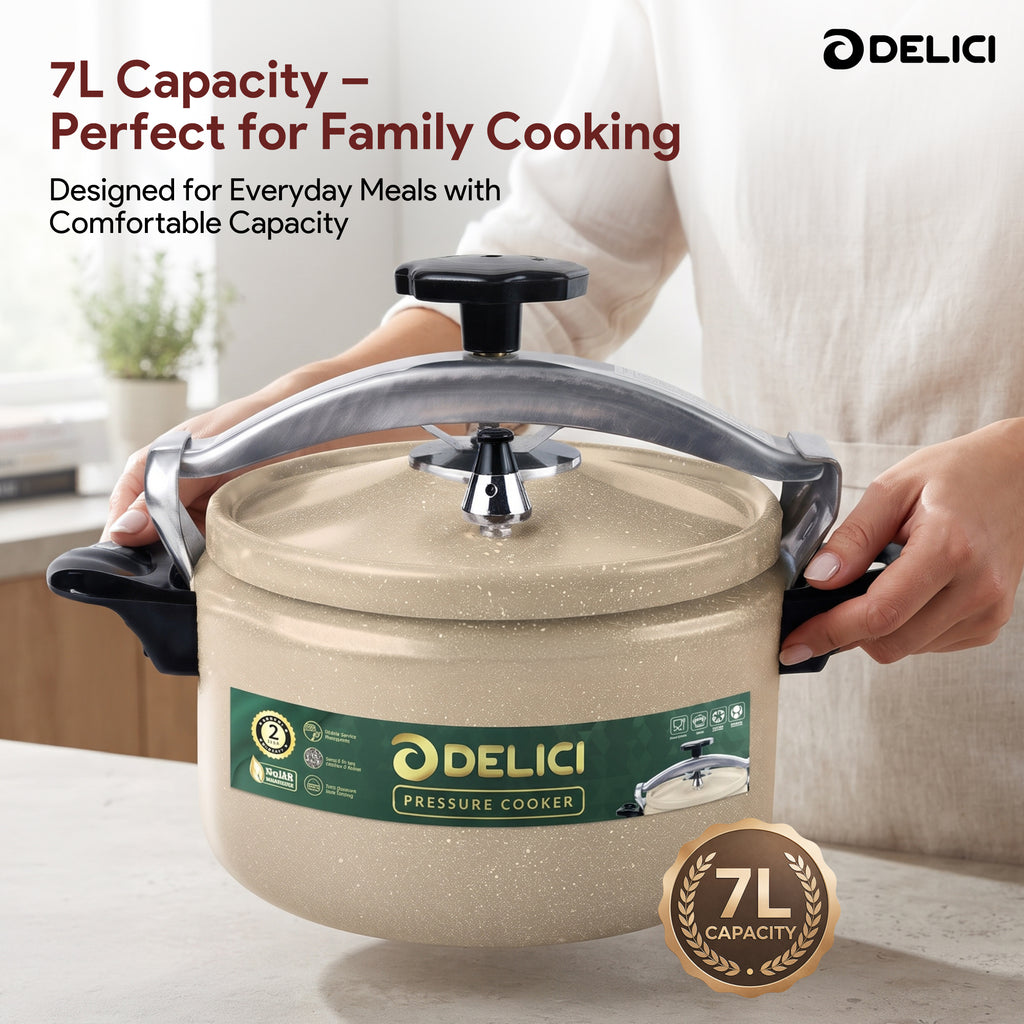 Delici Granite Aluminium Pressure Cooker 7 Litre Beige – DPC 7B | 2-Year Warranty