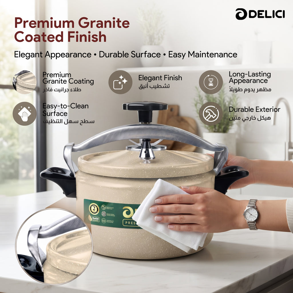 Delici Granite Aluminium Pressure Cooker 7 Litre Beige – DPC 7B | 2-Year Warranty