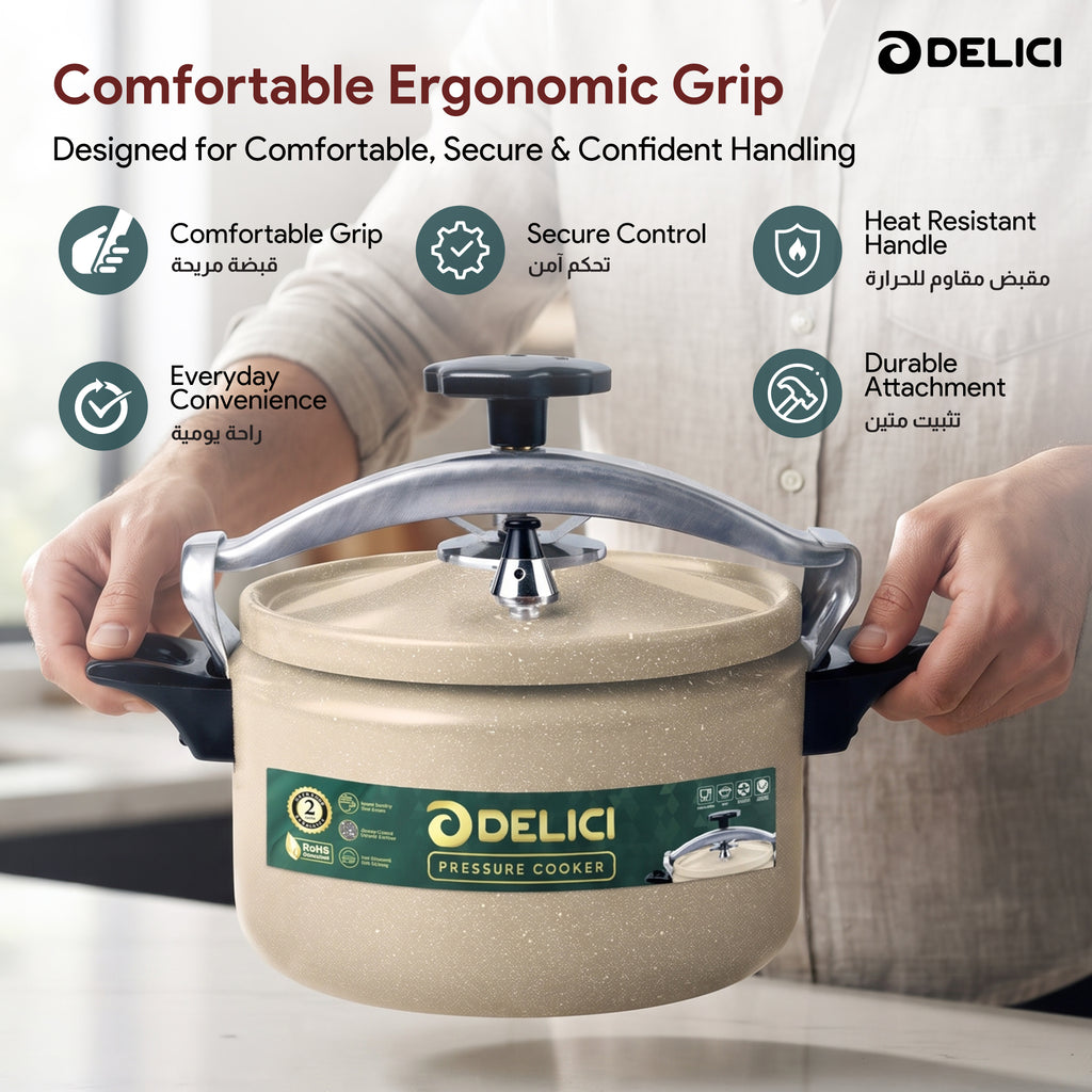 Delici Granite Aluminium Pressure Cooker 7 Litre Beige – DPC 7B | 2-Year Warranty