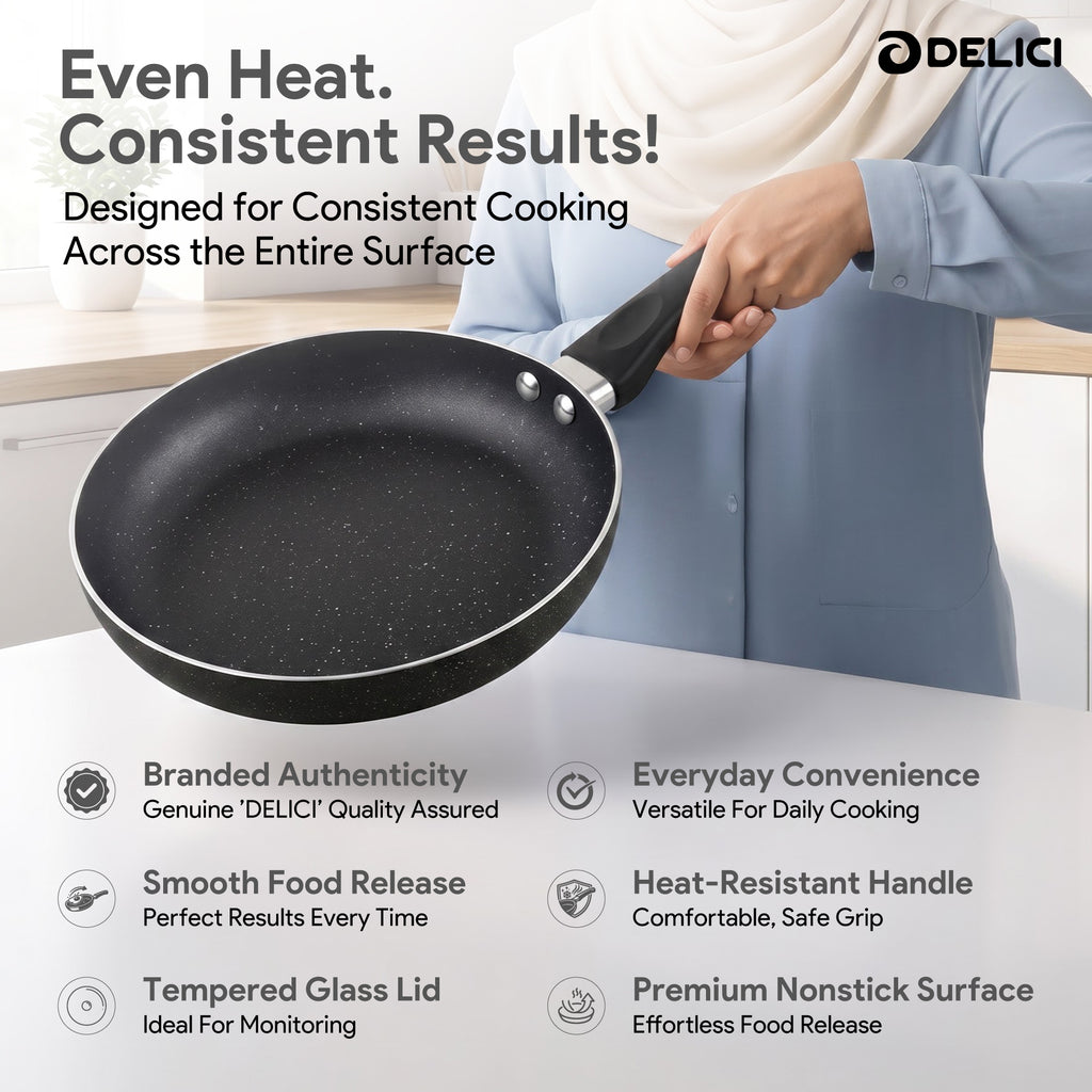 Delici Granite Gray Nonstick Fry Pan 22 cm – AFP22GE | PFOA-Free, Dishwasher Safe