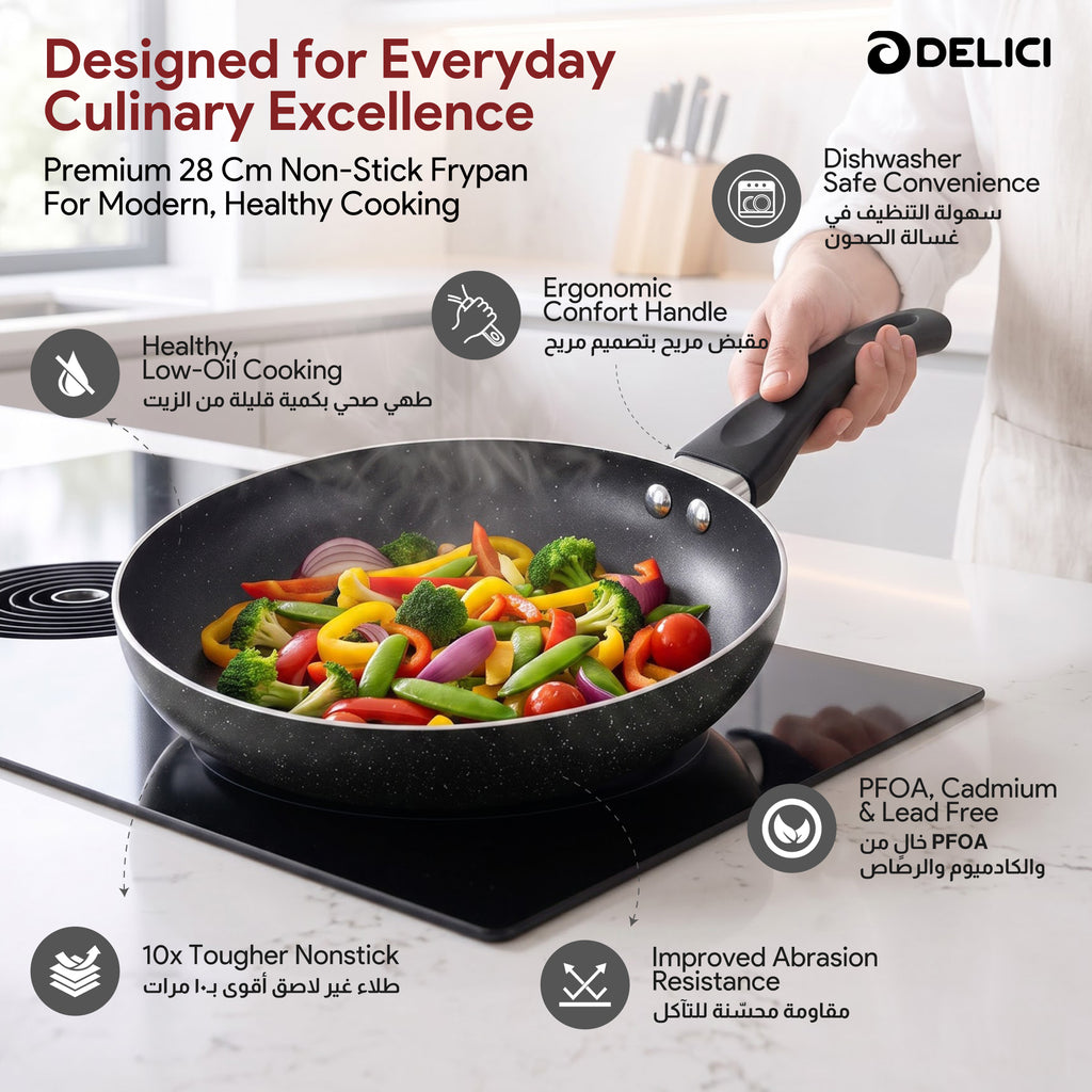 Delici Granite Gray Nonstick Fry Pan 28 cm – AFP28GE | PFOA-Free, Dishwasher Safe
